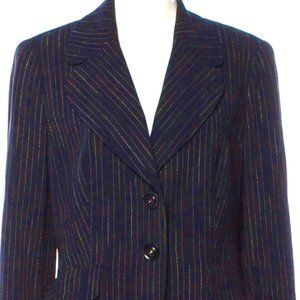 ESCADA Virgin Wool Striped Blazer Blue Size: L | US12, DE42